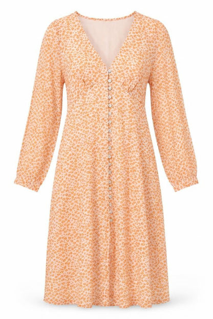 VERO MODA Womens Orange Animal Print Polyester A-Line Size M V-Neck Zip