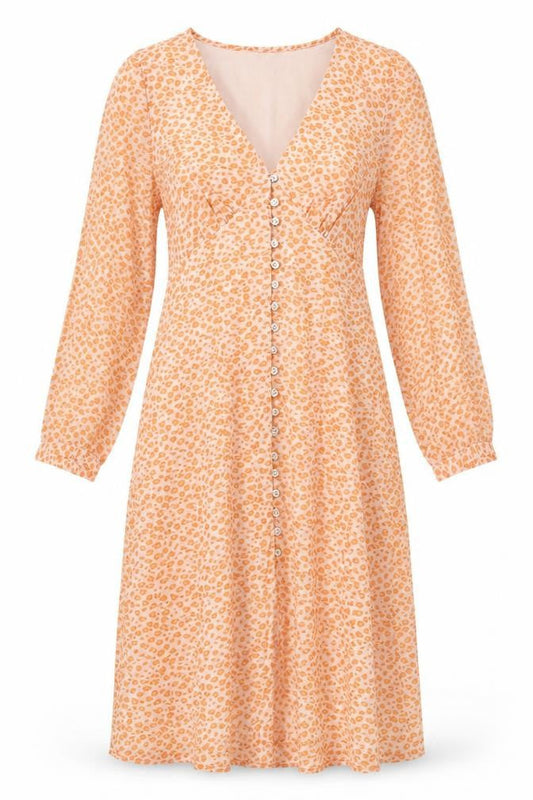 VERO MODA Womens Orange Animal Print Polyester A-Line Size M V-Neck Zip