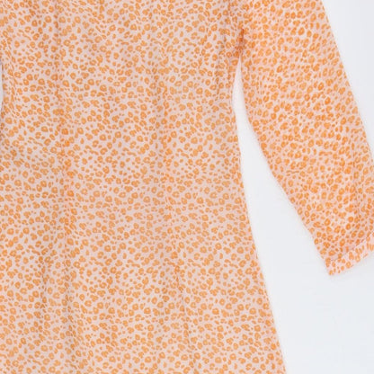 VERO MODA Womens Orange Animal Print Polyester A-Line Size M V-Neck Zip