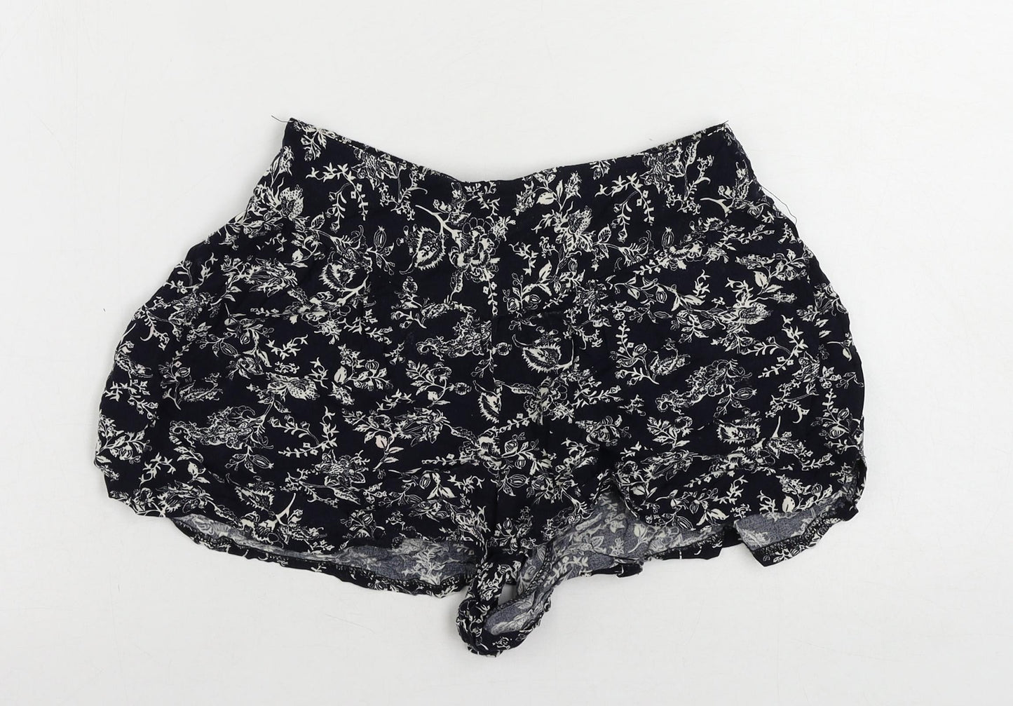 Boohoo Womens Blue Floral Viscose Basic Shorts Size 8 L3 in Regular - Elastic Waist