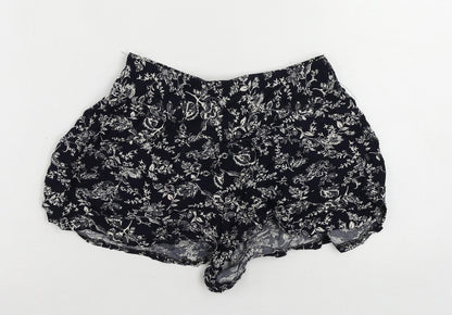 Boohoo Womens Blue Floral Viscose Basic Shorts Size 8 L3 in Regular - Elastic Waist