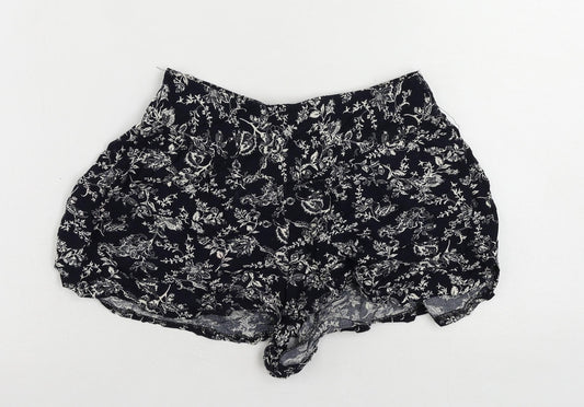 Boohoo Womens Blue Floral Viscose Basic Shorts Size 8 L3 in Regular - Elastic Waist