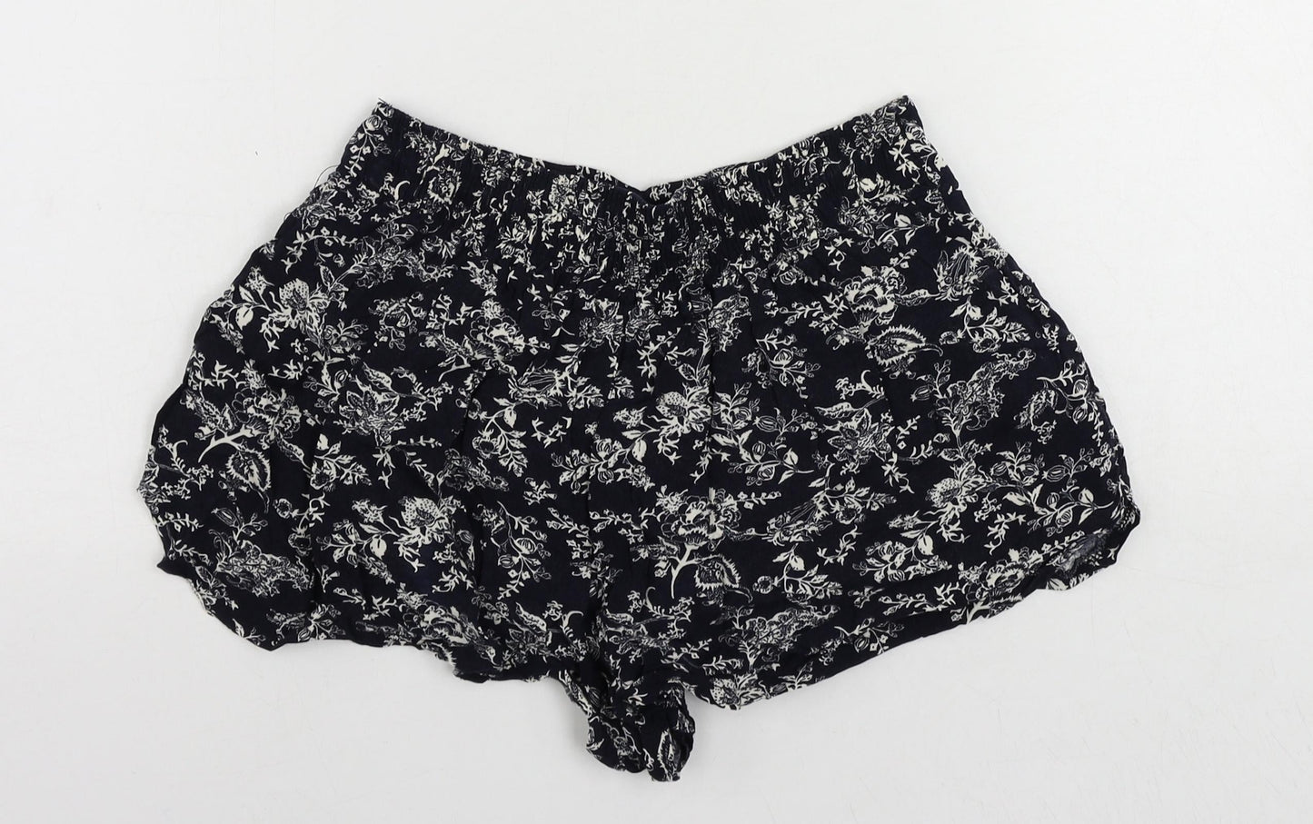 Boohoo Womens Blue Floral Viscose Basic Shorts Size 8 L3 in Regular - Elastic Waist