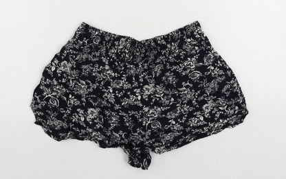 Boohoo Womens Blue Floral Viscose Basic Shorts Size 8 L3 in Regular - Elastic Waist