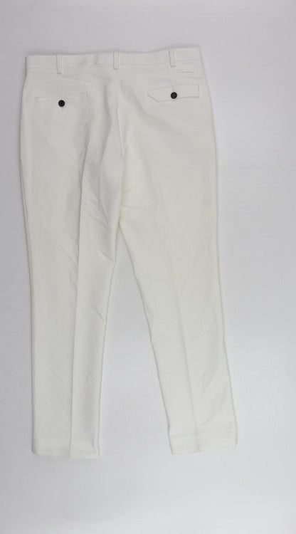 Label Lab Womens White Cotton Chino Trousers Size 34 in L29 in Regular Zip