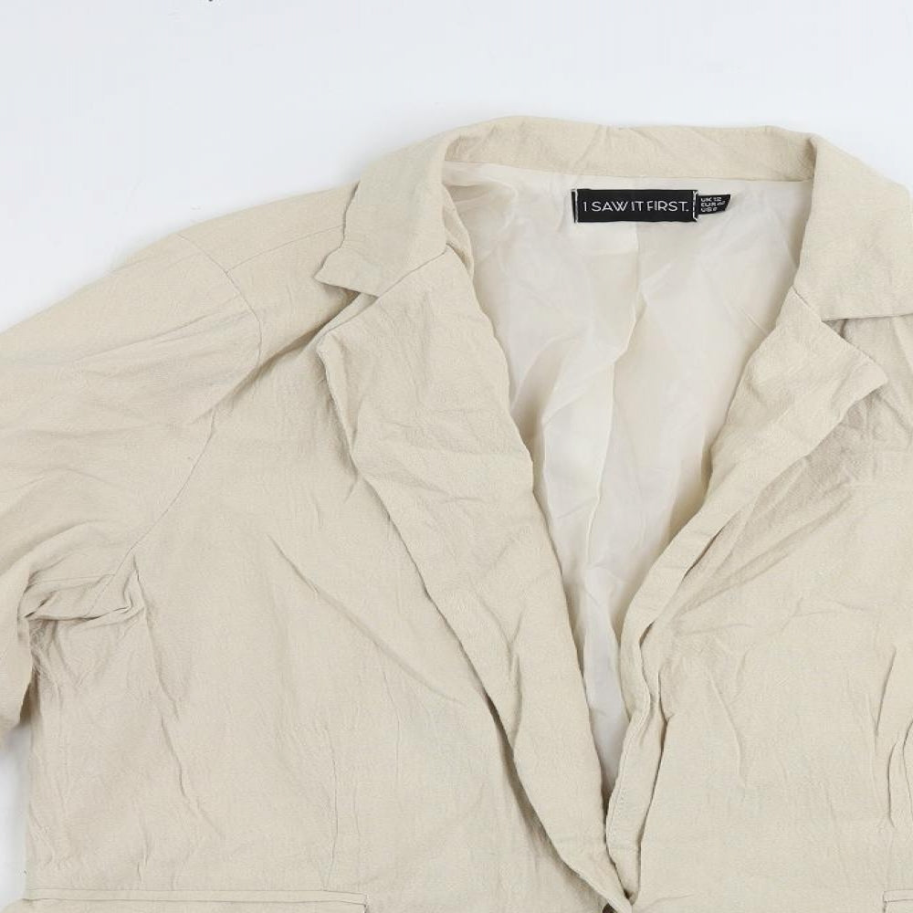 I SAW IT FIRST Womens Beige Jacket Blazer Size 12 Button