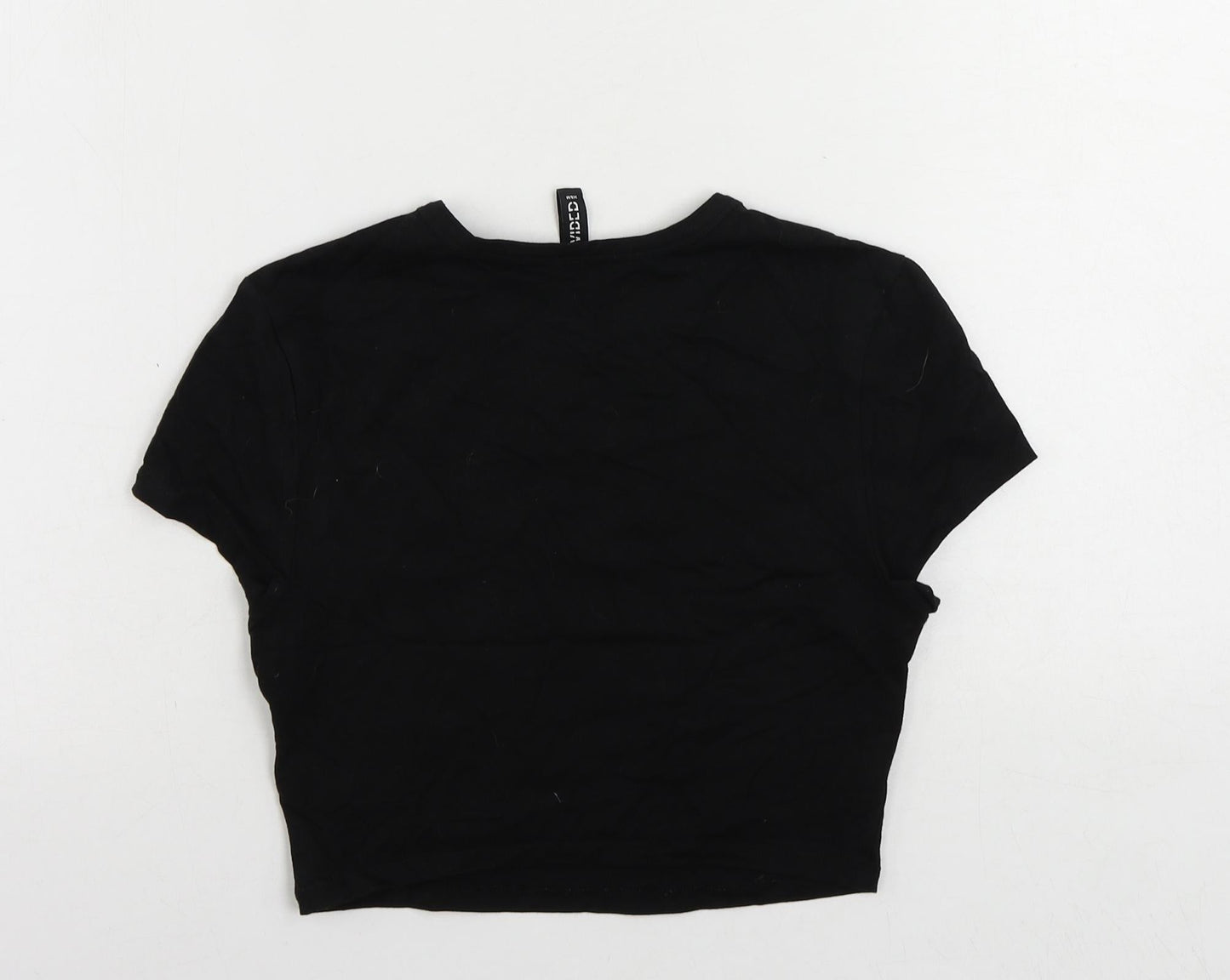 Divided by H&M Womens Black Cotton Cropped T-Shirt Size S Crew Neck - Amazed