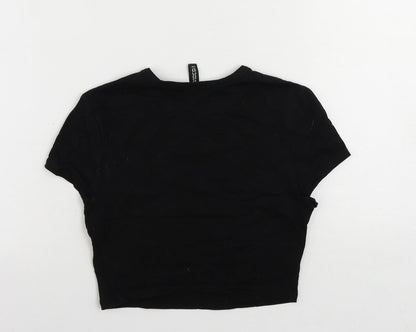 Divided by H&M Womens Black Cotton Cropped T-Shirt Size S Crew Neck - Amazed