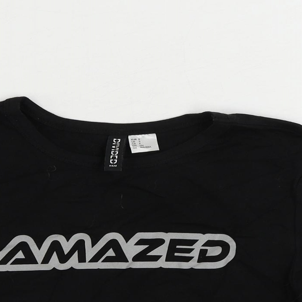 Divided by H&M Womens Black Cotton Cropped T-Shirt Size S Crew Neck - Amazed
