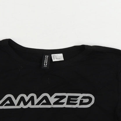 Divided by H&M Womens Black Cotton Cropped T-Shirt Size S Crew Neck - Amazed