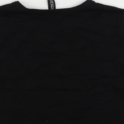 Divided by H&M Womens Black Cotton Cropped T-Shirt Size S Crew Neck - Amazed