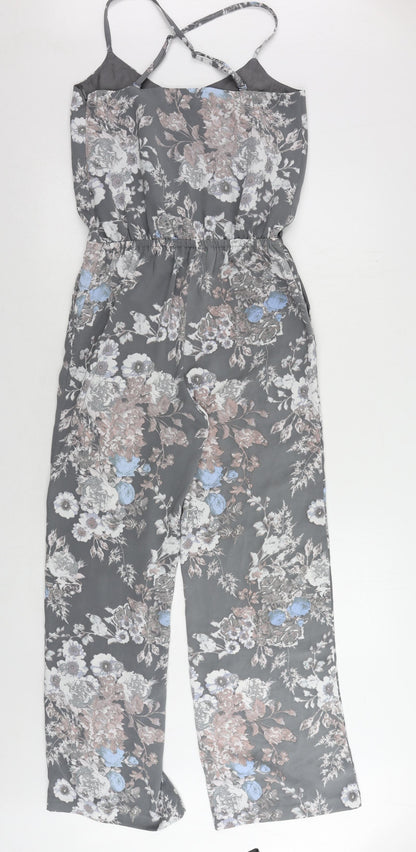 NEXT Womens Grey Floral Polyester Jumpsuit One-Piece Size 6 L29 in Zip - Pockets