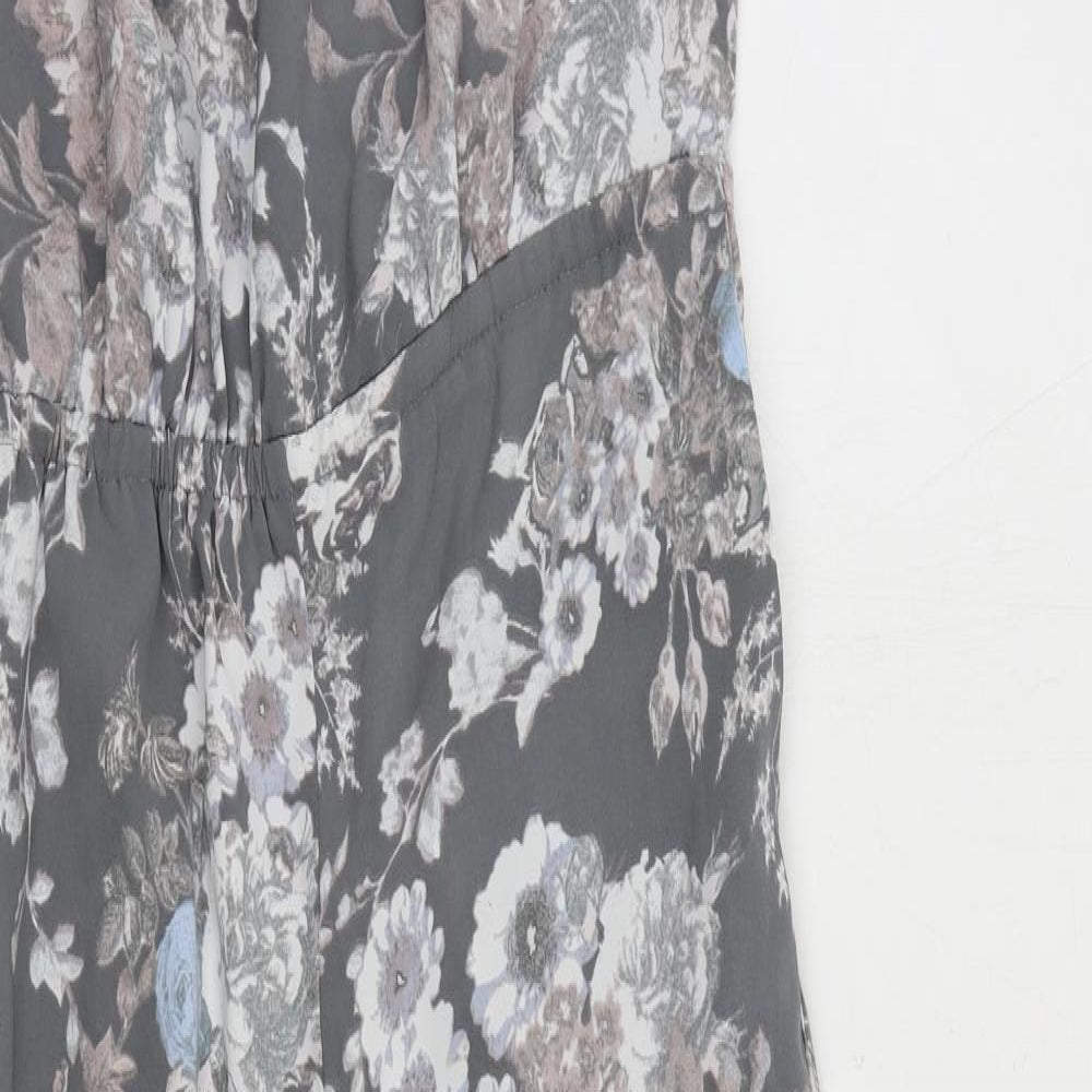 NEXT Womens Grey Floral Polyester Jumpsuit One-Piece Size 6 L29 in Zip - Pockets