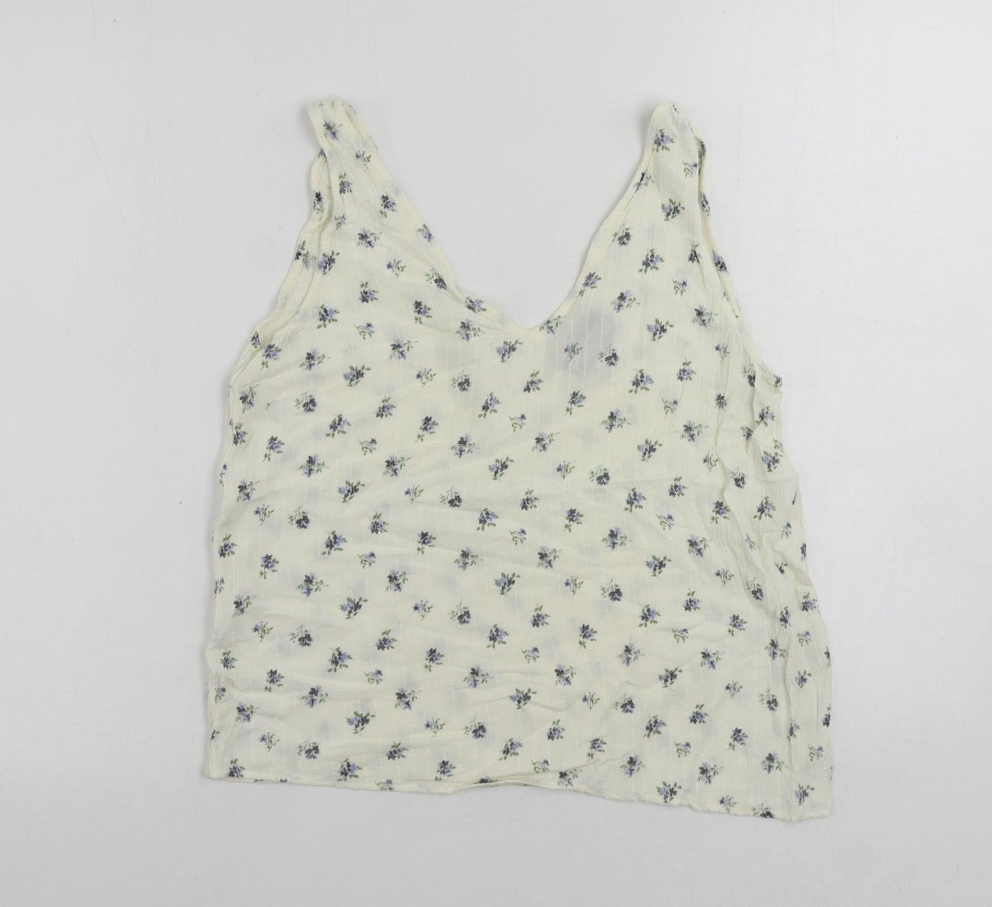 Pieces Womens Ivory Floral Viscose Basic Tank Size M V-Neck