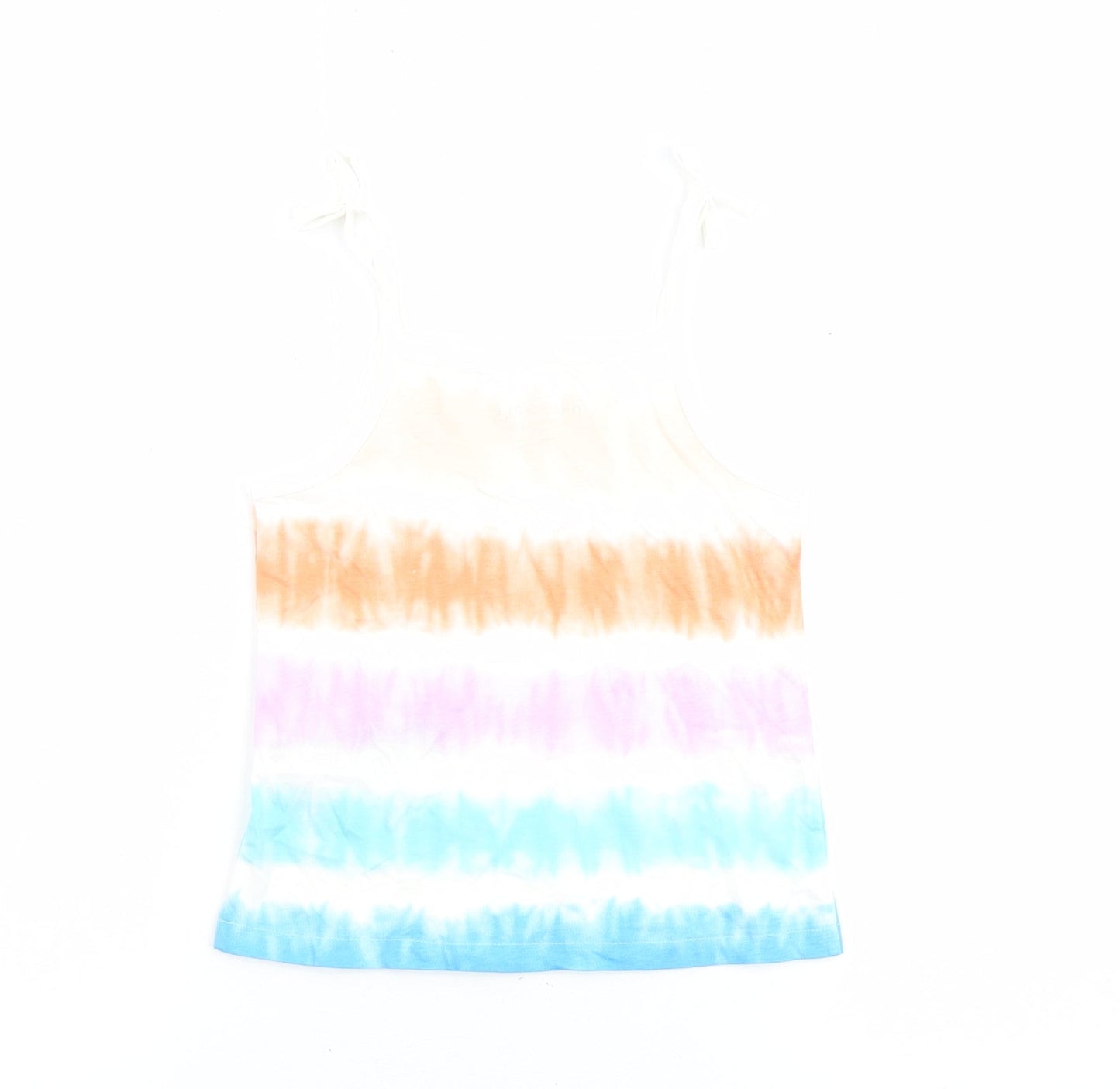 Marks and Spencer Girls Multicoloured Geometric 100% Cotton Basic Tank Size 5-6 Years Square Neck Pullover - Tie Dye