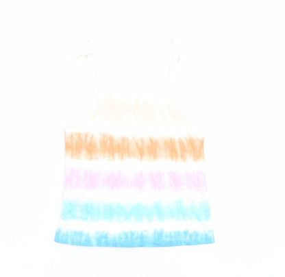 Marks and Spencer Girls Multicoloured Geometric 100% Cotton Basic Tank Size 5-6 Years Square Neck Pullover - Tie Dye