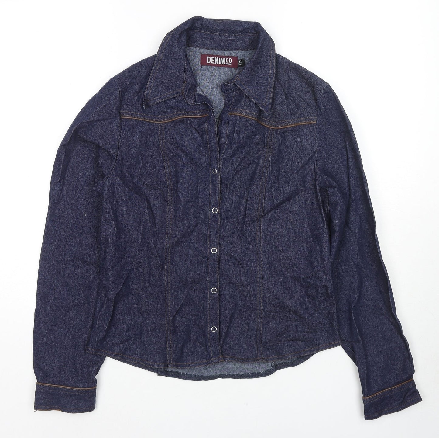 Denim & Co. Womens Blue Jacket Size 14 Snap