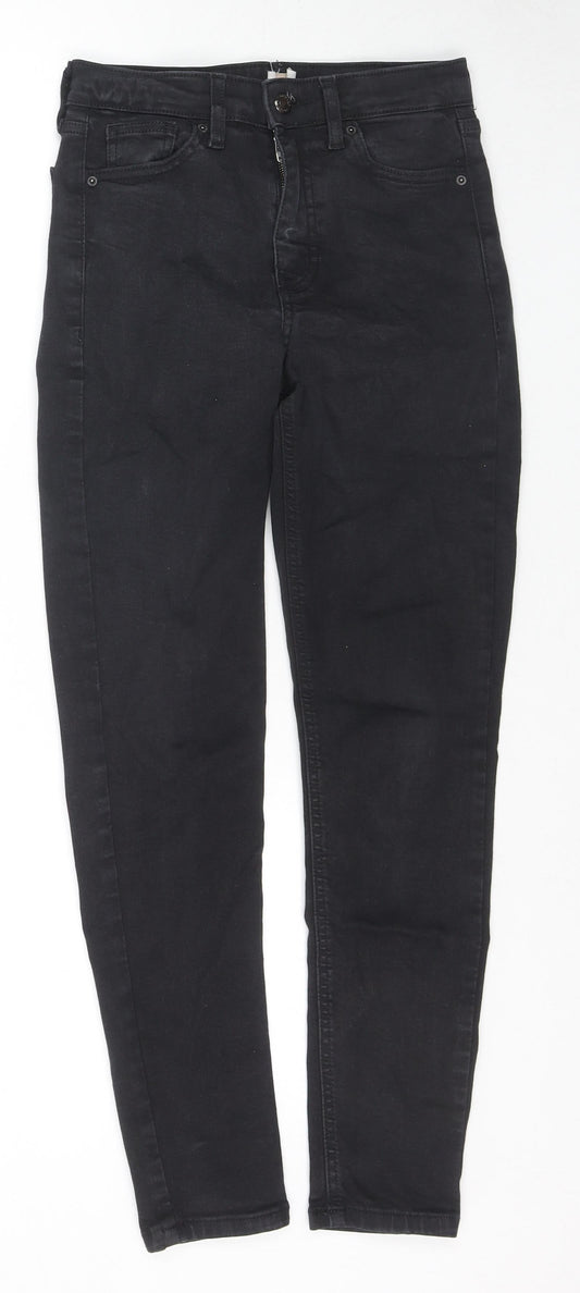 Topshop Womens Black Cotton Skinny Jeans Size 26 in L30 in Regular Zip
