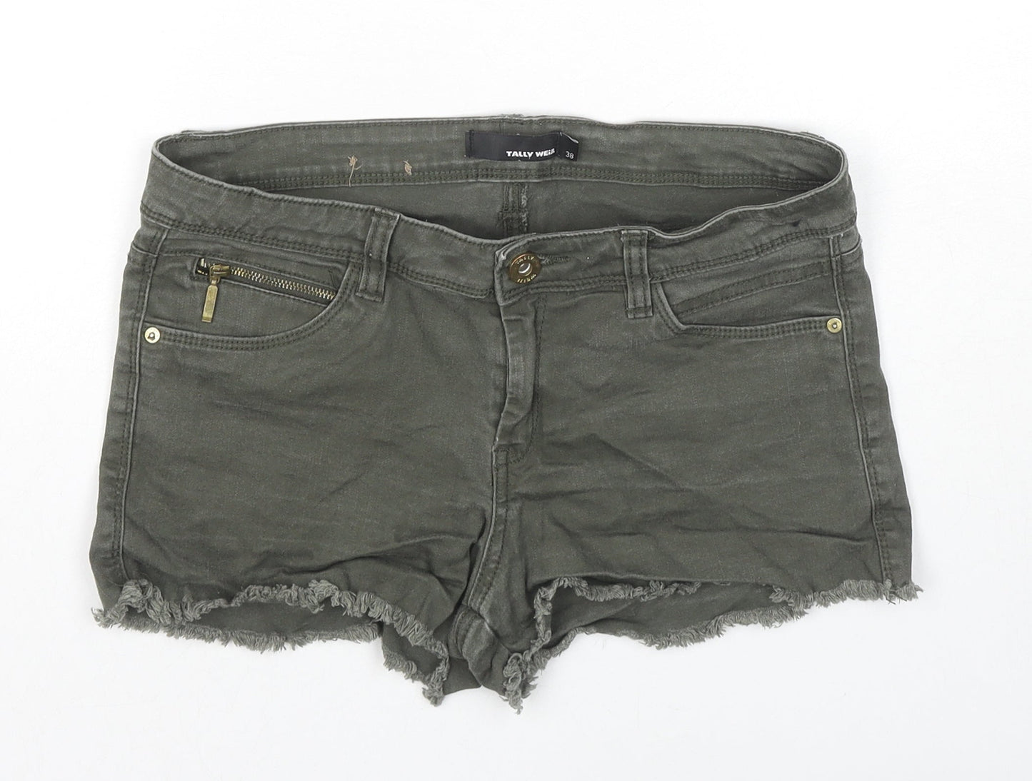 TALLY WEiJL Womens Grey Cotton Hot Pants Shorts Size 10 L3 in Regular Zip