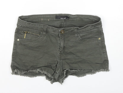 TALLY WEiJL Womens Grey Cotton Hot Pants Shorts Size 10 L3 in Regular Zip