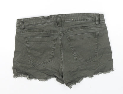 TALLY WEiJL Womens Grey Cotton Hot Pants Shorts Size 10 L3 in Regular Zip