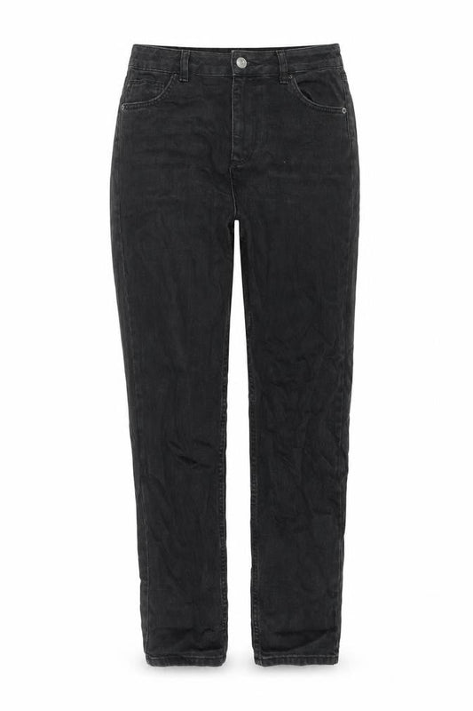 Front view of BDG women’s black cotton straight jeans, size UK 29, in, 30-inch leg regular zip - angels