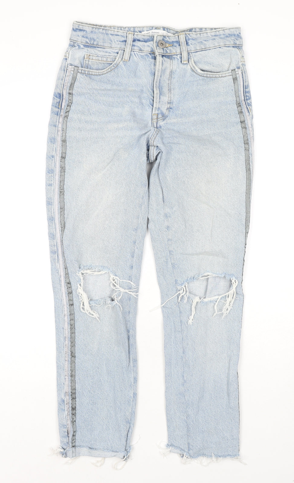 Zara Womens Blue Cotton Cropped Jeans Size 6 L26 in Regular Zip