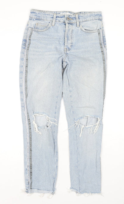 Zara Womens Blue Cotton Cropped Jeans Size 6 L26 in Regular Zip