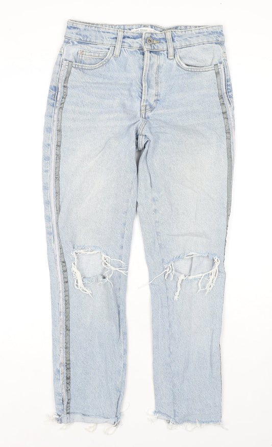 Zara Womens Blue Cotton Cropped Jeans Size 6 L26 in Regular Zip