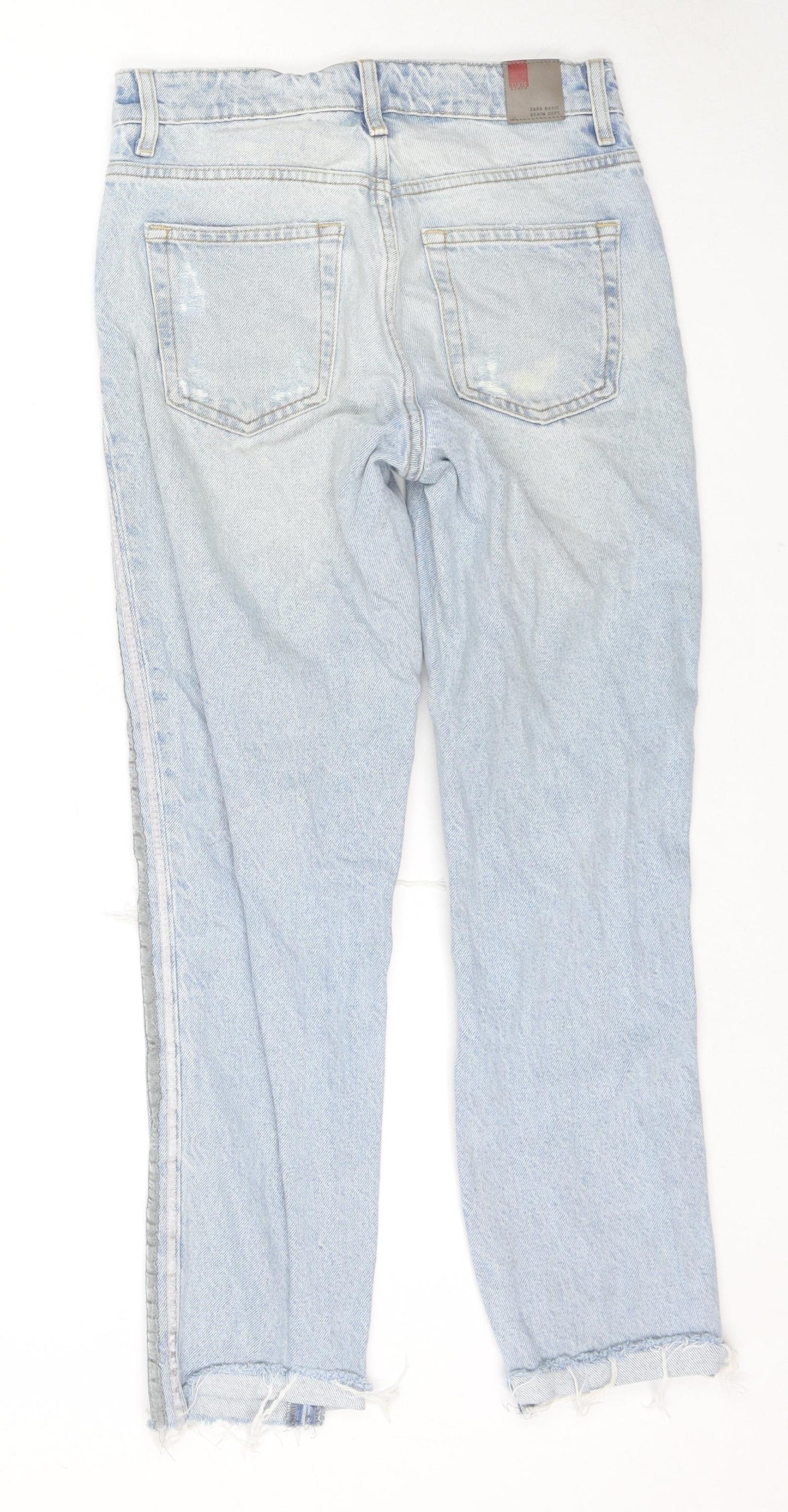 Zara Womens Blue Cotton Cropped Jeans Size 6 L26 in Regular Zip