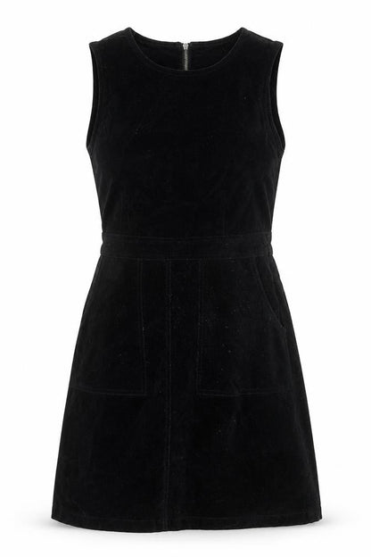 Warehouse Womens Black Cotton Tank Dress Size 6 Round Neck Zip