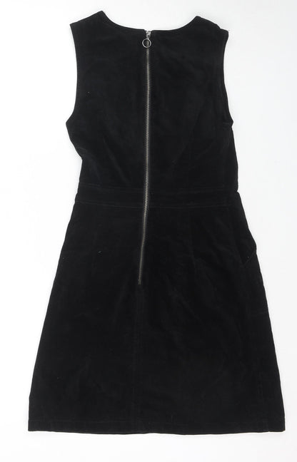 Warehouse Womens Black Cotton Tank Dress Size 6 Round Neck Zip