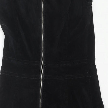Warehouse Womens Black Cotton Tank Dress Size 6 Round Neck Zip