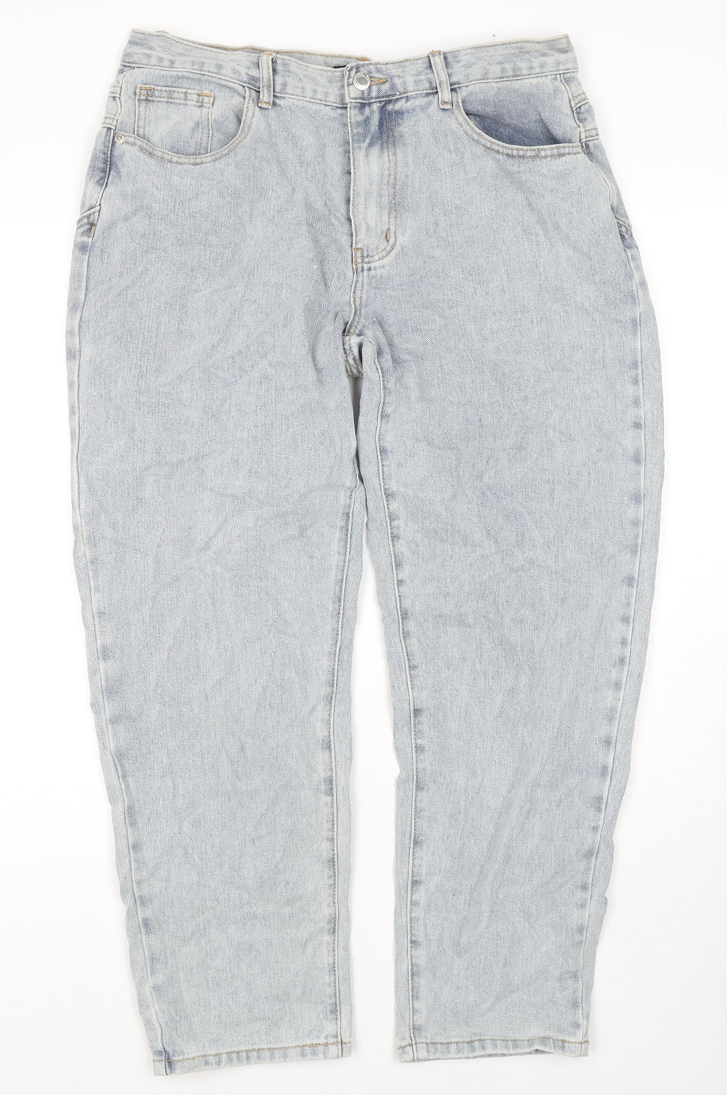 PRETTYLITTLETHING Womens Blue Cotton Straight Jeans Size 34 in L28 in Regular Zip