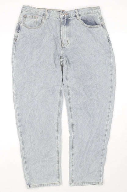 PRETTYLITTLETHING Womens Blue Cotton Straight Jeans Size 34 in L28 in Regular Zip