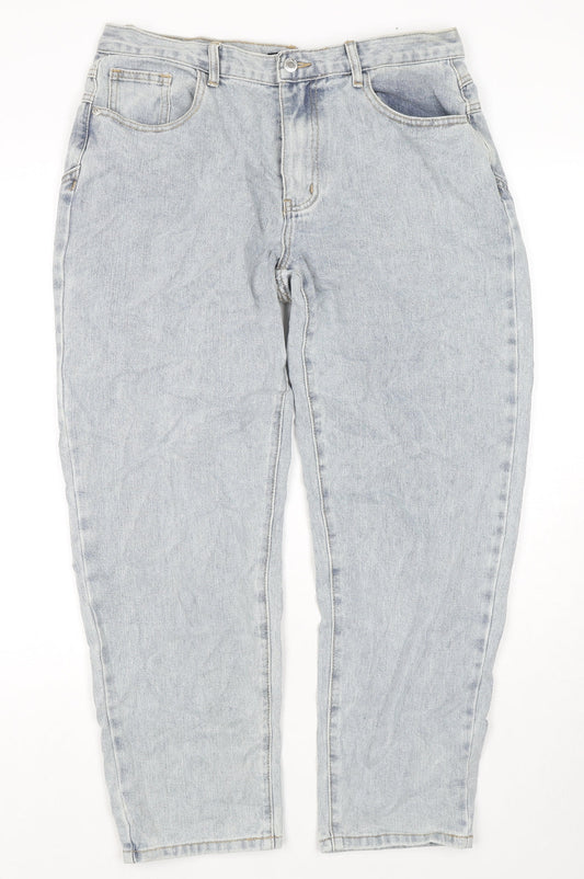 PRETTYLITTLETHING Womens Blue Cotton Straight Jeans Size 34 in L28 in Regular Zip