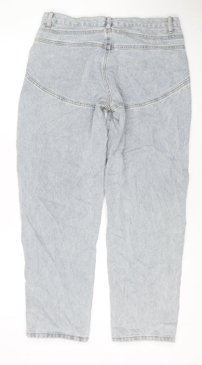 PRETTYLITTLETHING Womens Blue Cotton Straight Jeans Size 34 in L28 in Regular Zip