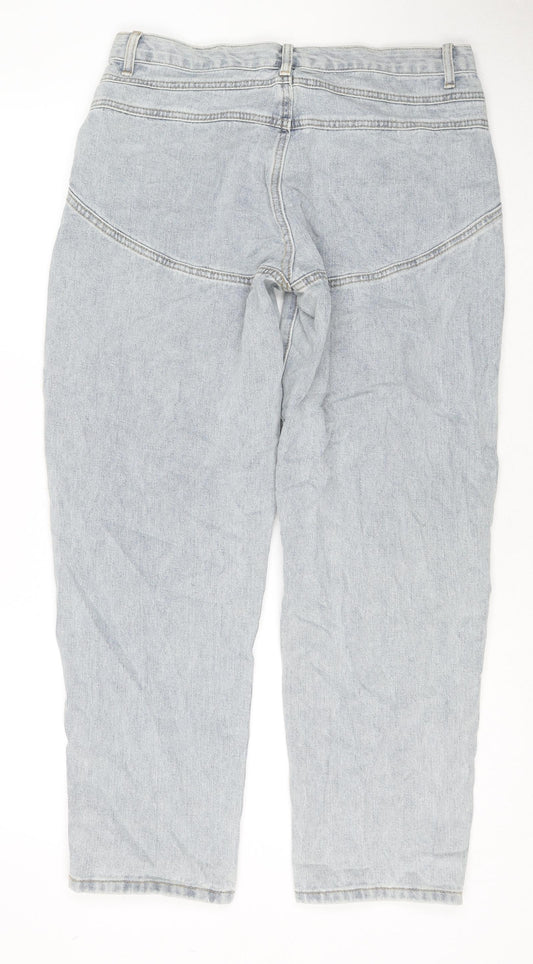 PRETTYLITTLETHING Womens Blue Cotton Straight Jeans Size 34 in L28 in Regular Zip