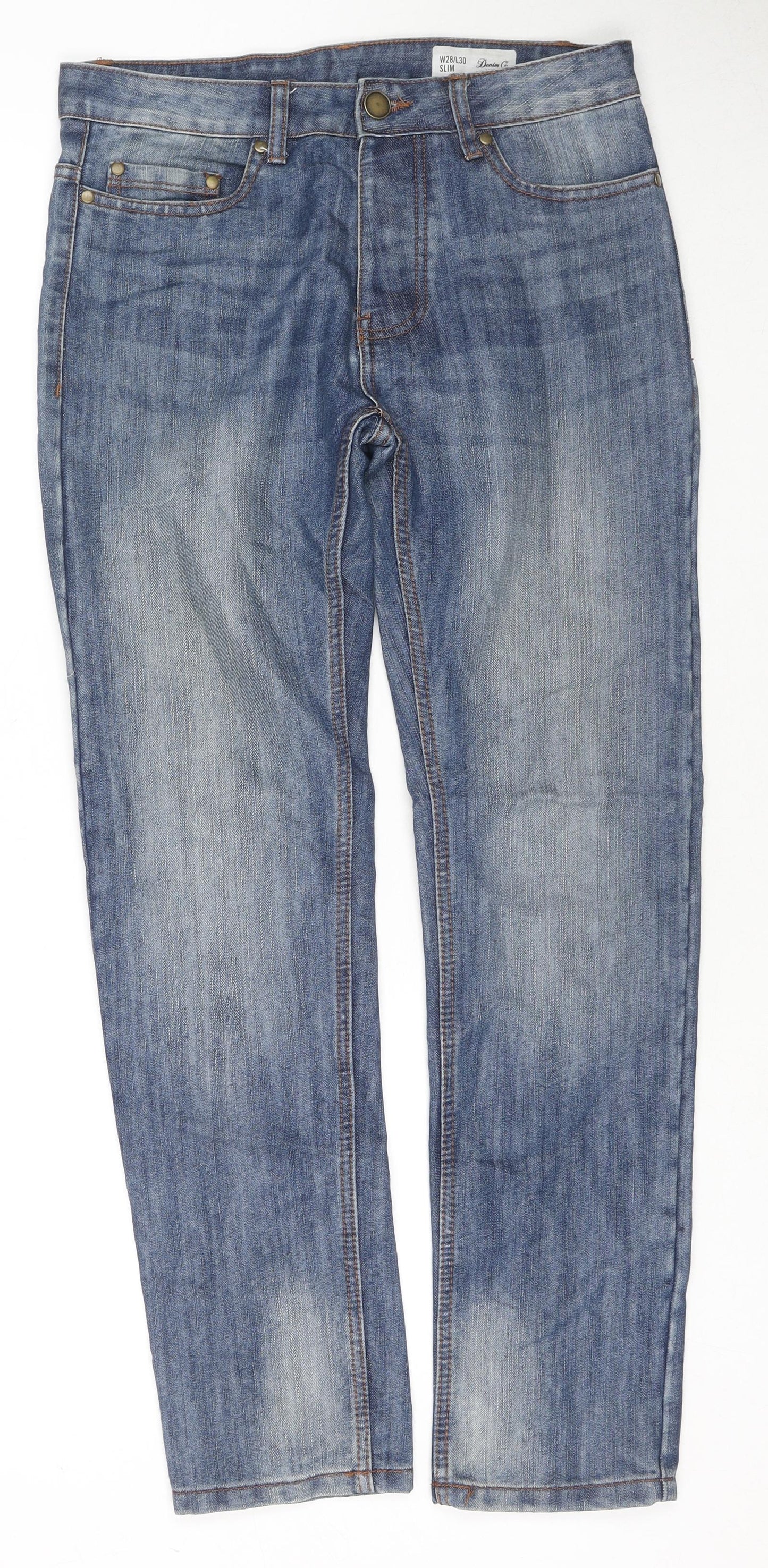 Denim & Co. Womens Blue Cotton Straight Jeans Size 28 L30 in Slim Zip