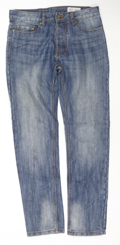 Denim & Co. Womens Blue Cotton Straight Jeans Size 28 L30 in Slim Zip