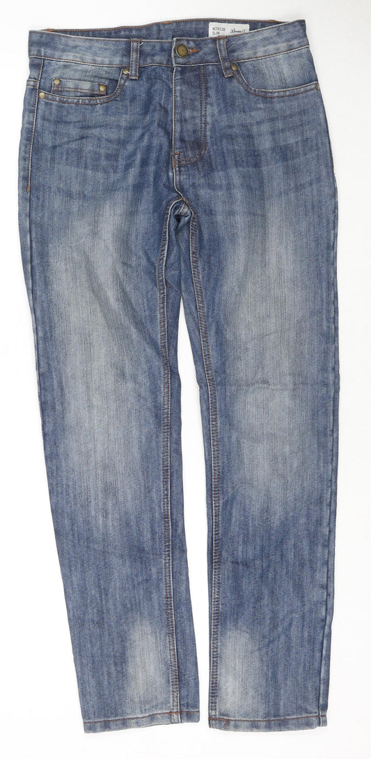 Denim & Co. Womens Blue Cotton Straight Jeans Size 28 L30 in Slim Zip