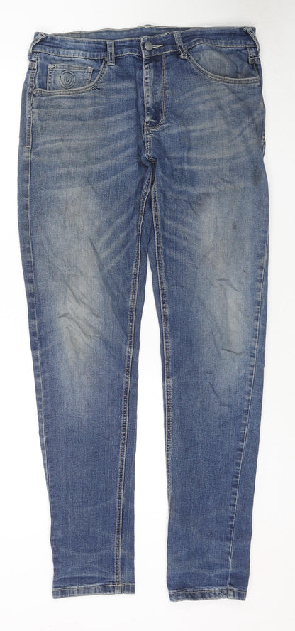 Duck & Cover Mens Blue Cotton Straight Jeans Size 32 in L34 in Regular Zip