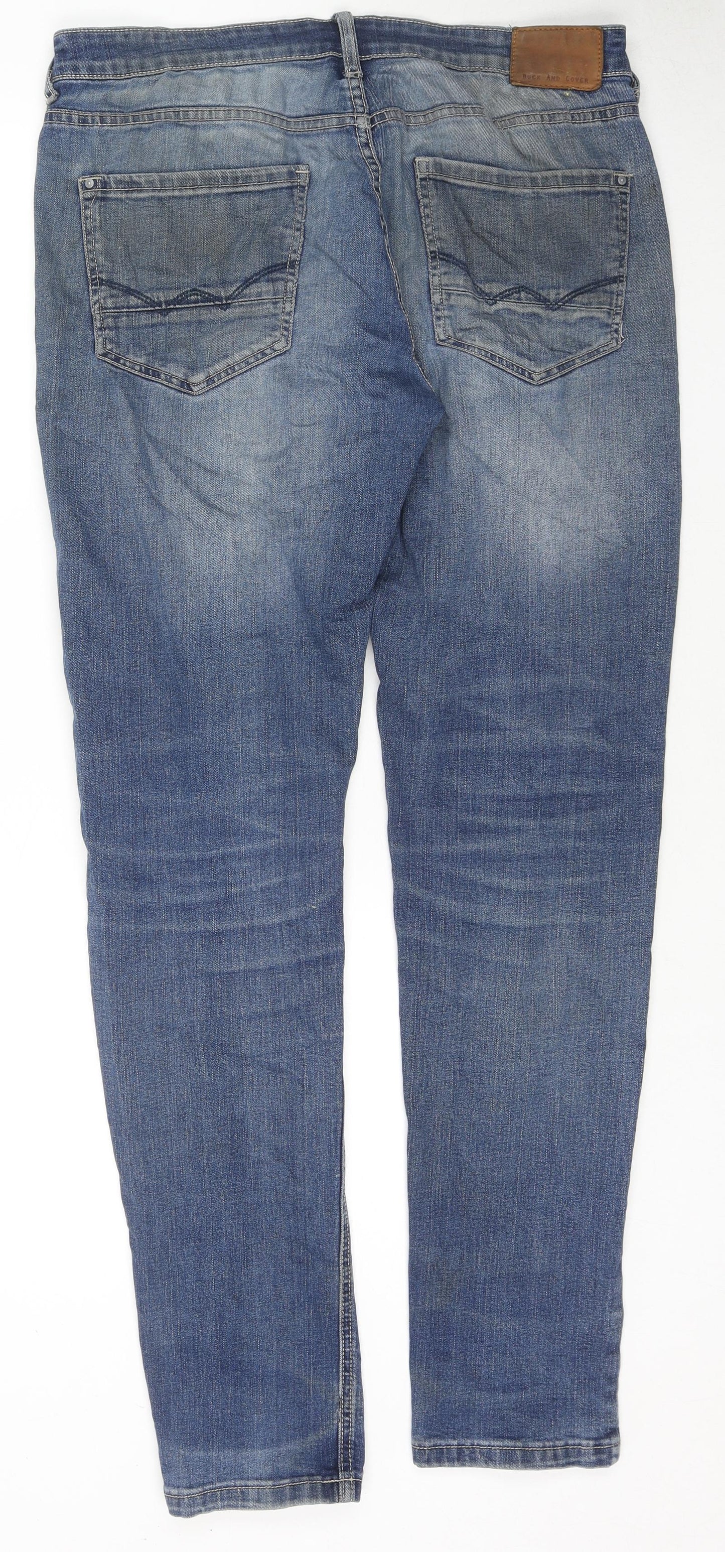 Duck & Cover Mens Blue Cotton Straight Jeans Size 32 in L34 in Regular Zip