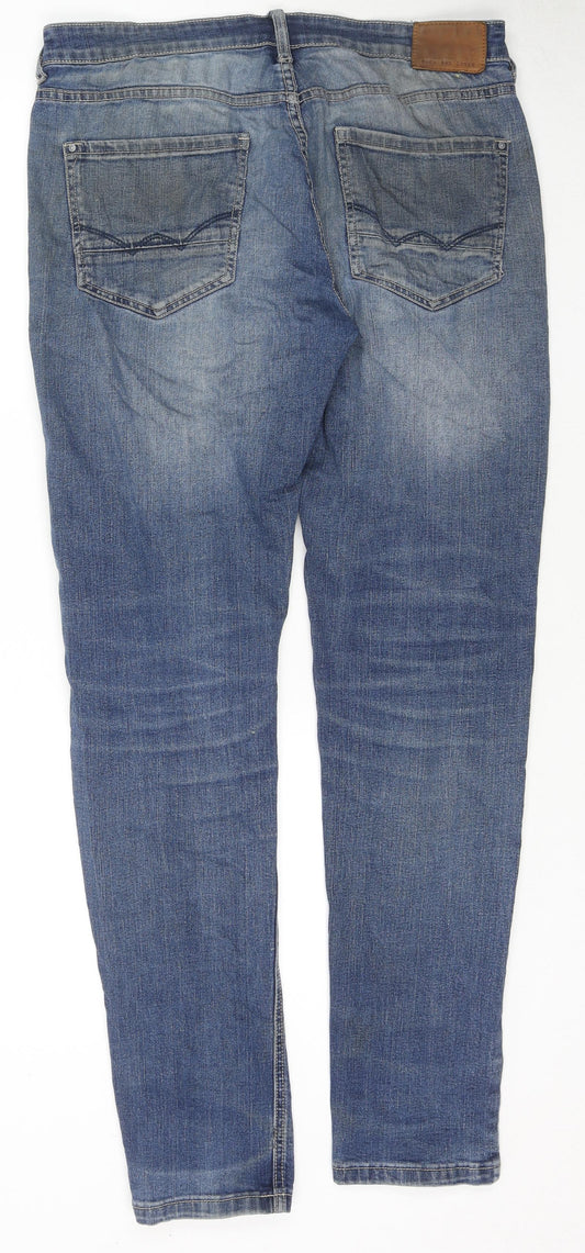 Duck & Cover Mens Blue Cotton Straight Jeans Size 32 in L34 in Regular Zip