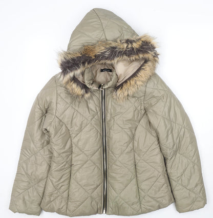 Boohoo Womens Beige Puffer Jacket Jacket Size L Zip