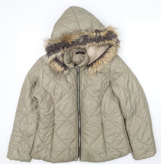 Boohoo Womens Beige Puffer Jacket Jacket Size L Zip