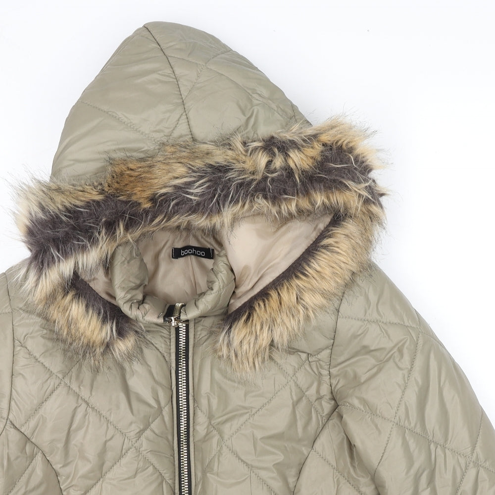 Boohoo Womens Beige Puffer Jacket Jacket Size L Zip