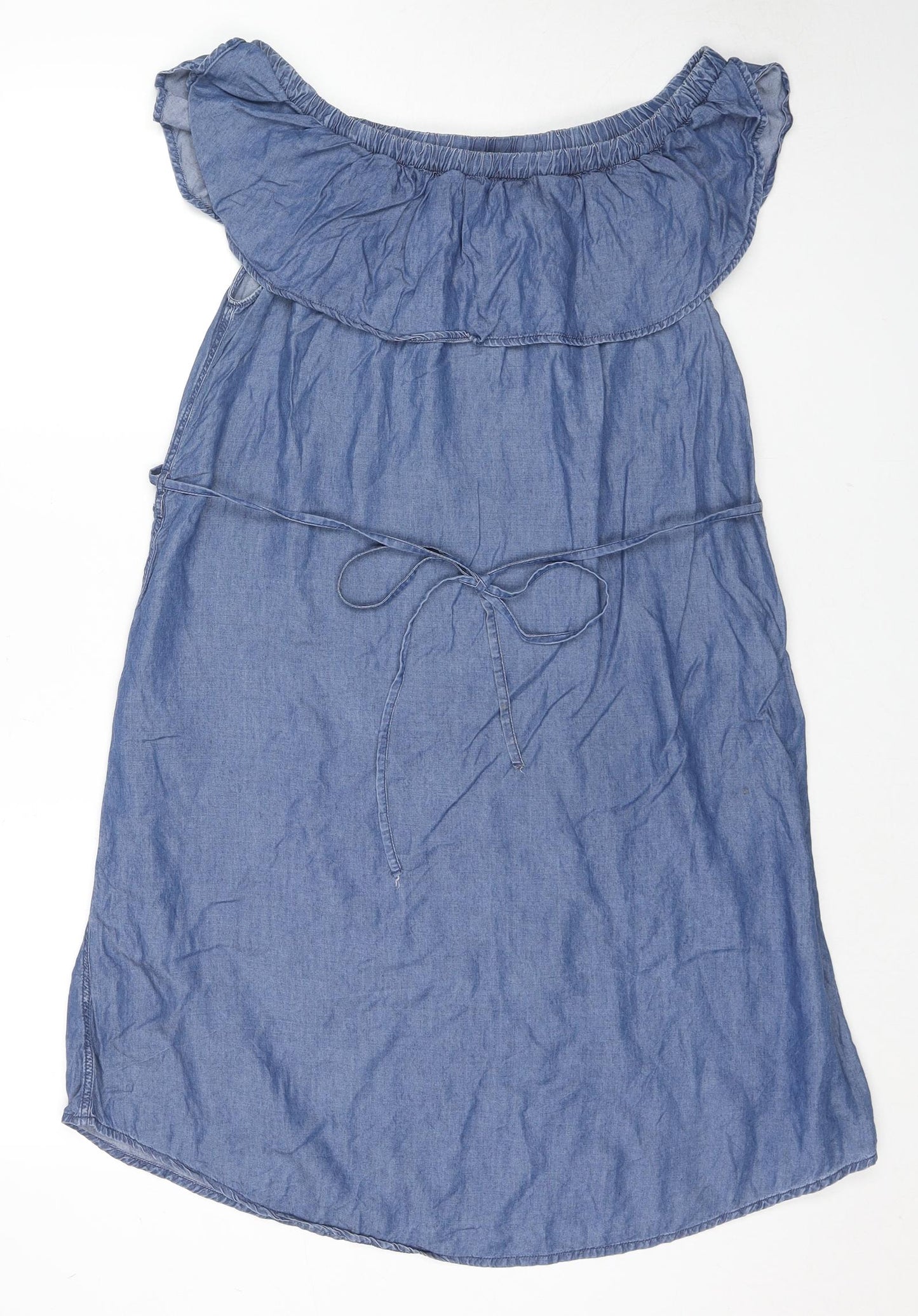 H&M Womens Blue Lyocell Tank Dress Size 10 Off the Shoulder Pullover