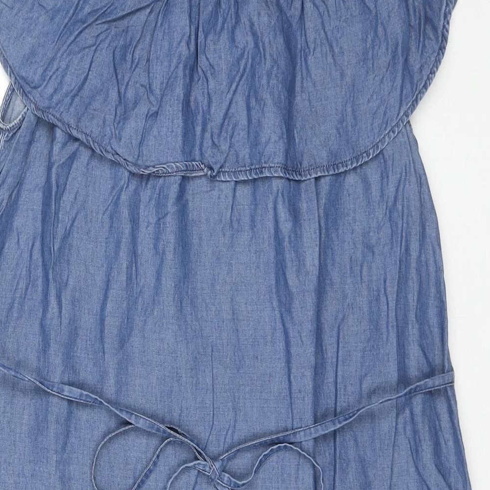 H&M Womens Blue Lyocell Tank Dress Size 10 Off the Shoulder Pullover