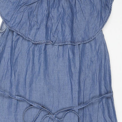 H&M Womens Blue Lyocell Tank Dress Size 10 Off the Shoulder Pullover